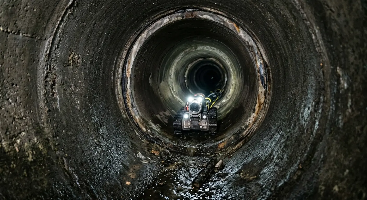 Robotic sewer camera inspecting pipe interior for Sewer Line Cleaning in Midvale